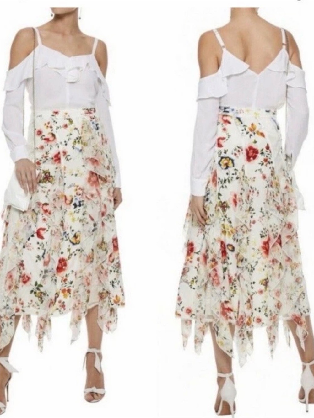 Alice + Olivia Silk Floral Fairy Asymmetrical Midi Skirt